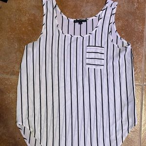 Black and white vertical striped tank top blouse